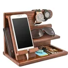 Phone Accessories Bamboo Wood Phone Docking Station Key Holder Wallet Stand Watch Organizer And Accessories