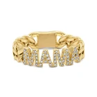 Gold Plated Rings Gemnel Luxury Gift Gold Plated S925 Pave Diamond MAMA Link Chain Rings