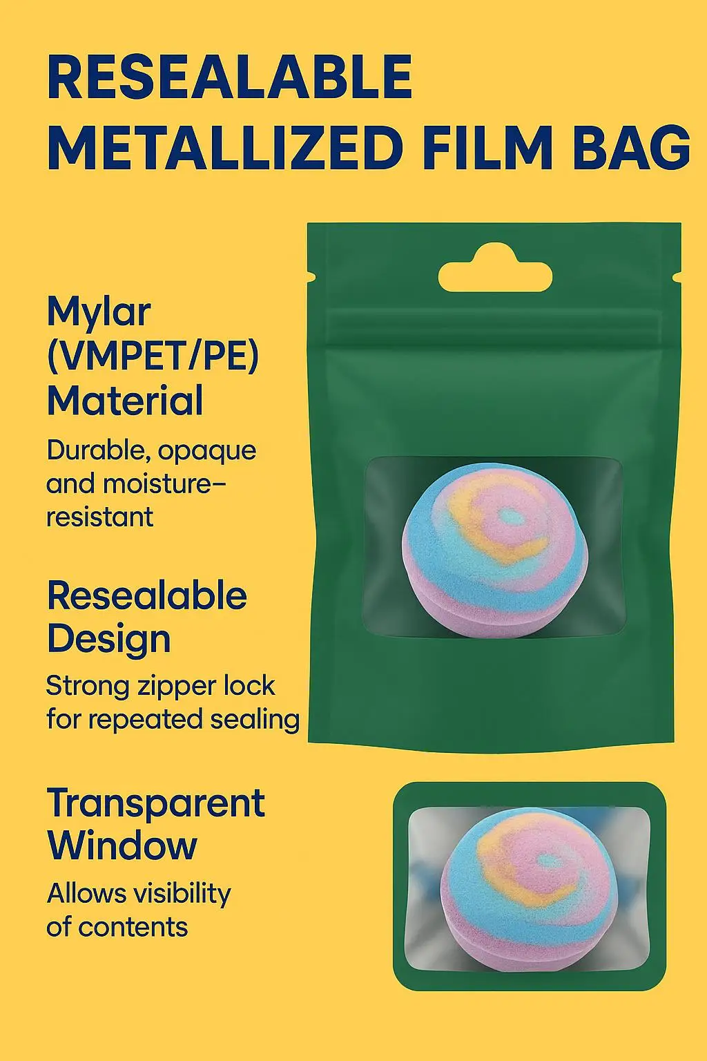 High Barrier Foil Lined Ziplock Pouch for Artisan Cosmetic and Bath Bomb Samples - detail 4