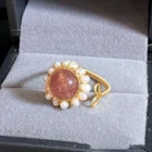 Pearl Hot Selling 14k Gold Wrapped Handmade Natural White Pearl Red Strawberry Crystal Bead Metal Ring