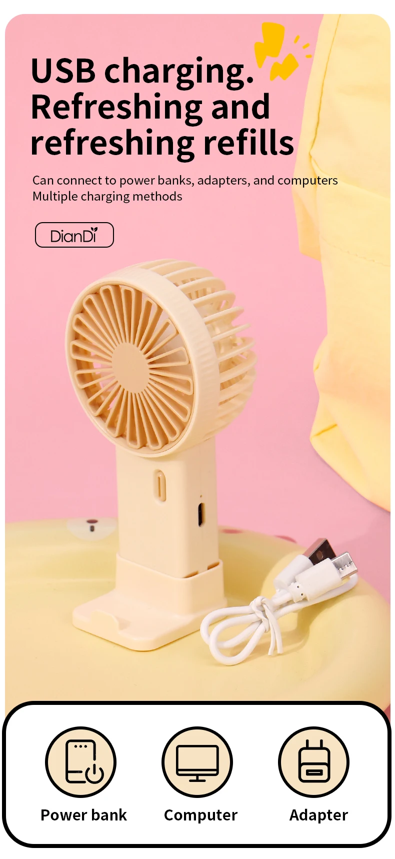 Charging Plastic Three-speed Fan, DD8112, USB, Portable - detail 24