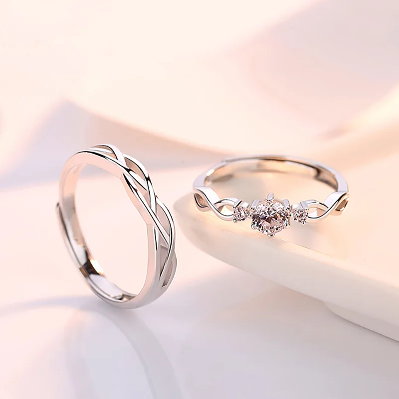 sterling silver jewelry couple engagement wedding diamond 925 sterling silver rings adjustable