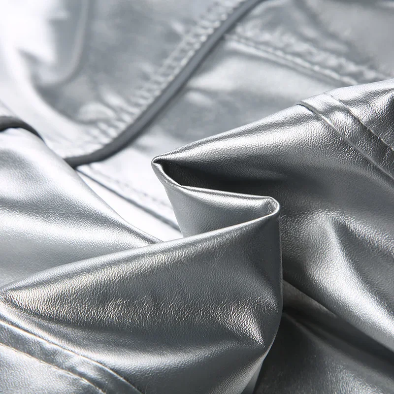 8245C Reflective Strip Design Leather Jackets American Retro Fashion Streetwear PU Cropped Coats Women Moto & Biker Outerwear