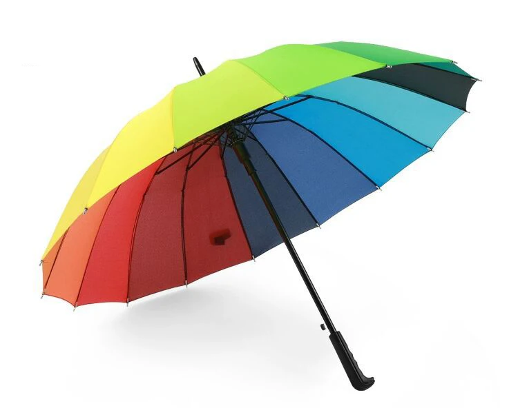 WHY429 Windproof Straight Umbrella Long-handle Rainbow Umbrella Car Luxury Large Parasol 16K Umbrella