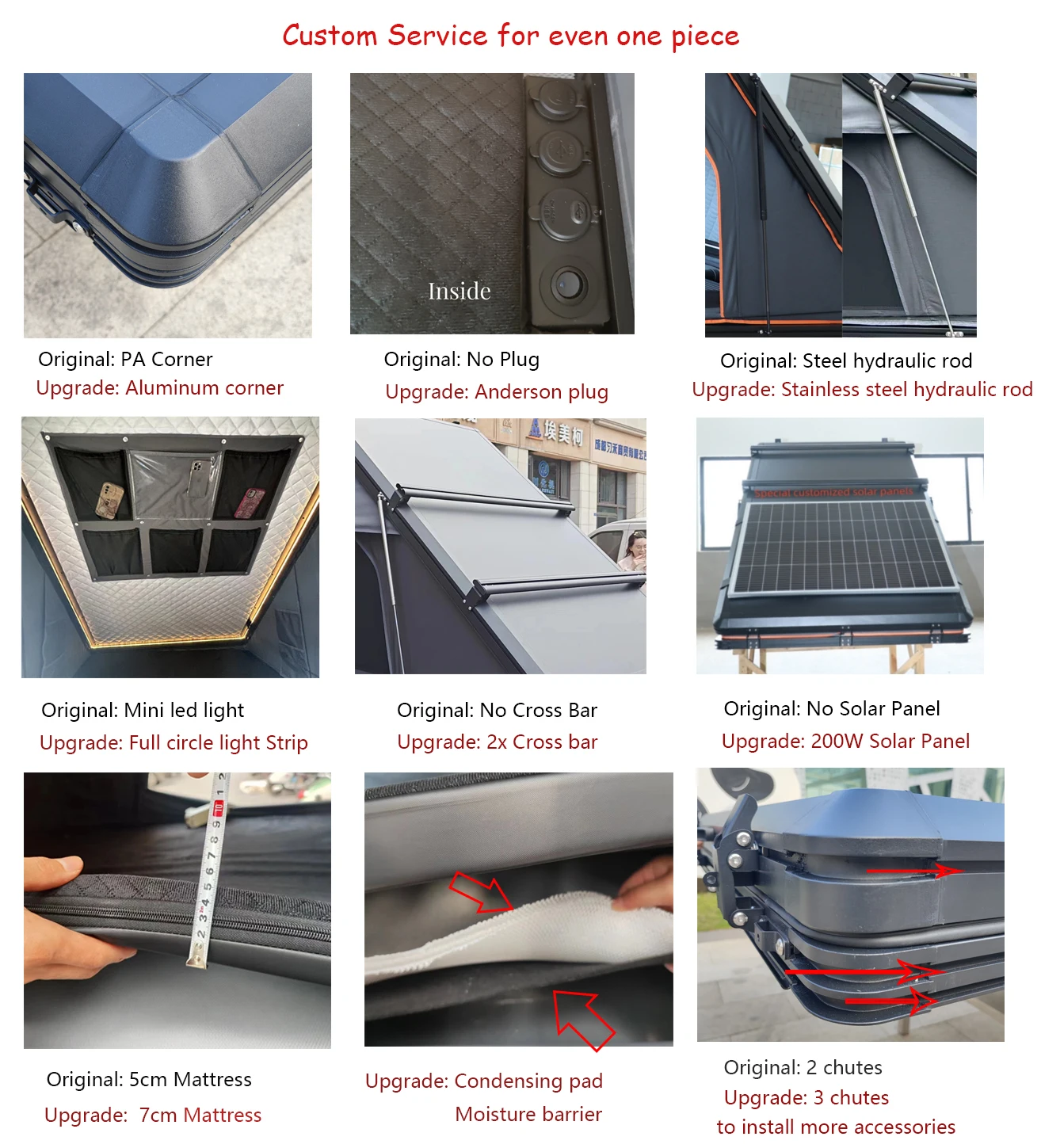 2.1M 320g Polyester Cotton 210*132cm Aluminum Hard Shell Roof Top Tent for Offroad Camping