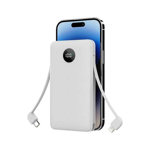 UUTEK RSQ3-L 2023 Best Selling Built-in Cable 10000mAh Power Bank Faux Leather Pattern Fast Charging for iPhone14