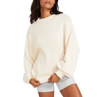 Knit Custom Design Women Jumpers Crew Neck Puff Sleeve Knit Cotton Sweater
