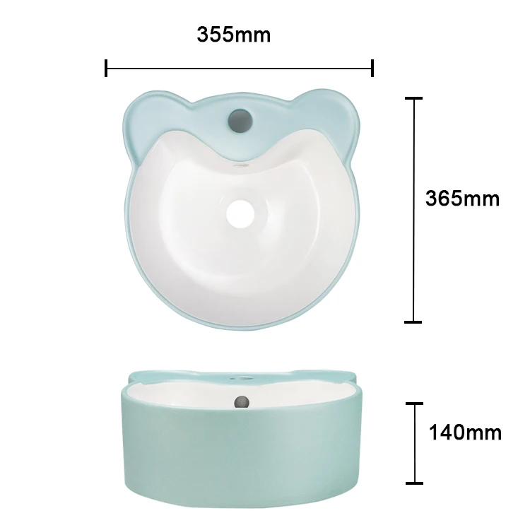 TARPUL Baby Blue Cartoon Panda Shape Restroom Ceramic Vanity Sink Porcelain Bathroom Art Basin for Kindergarten factory