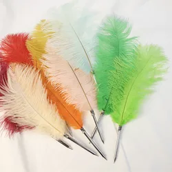 Factory wholesale custom natural real ostrich feather ballpoint pen wedding pen 12 colors