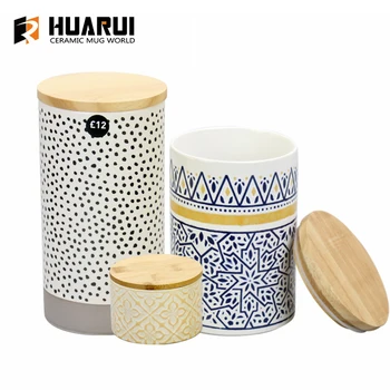 Huarui Custom Kitchen food safe grade Ceramic Embossed Storage Canisters Jar Sets for kitchen counter