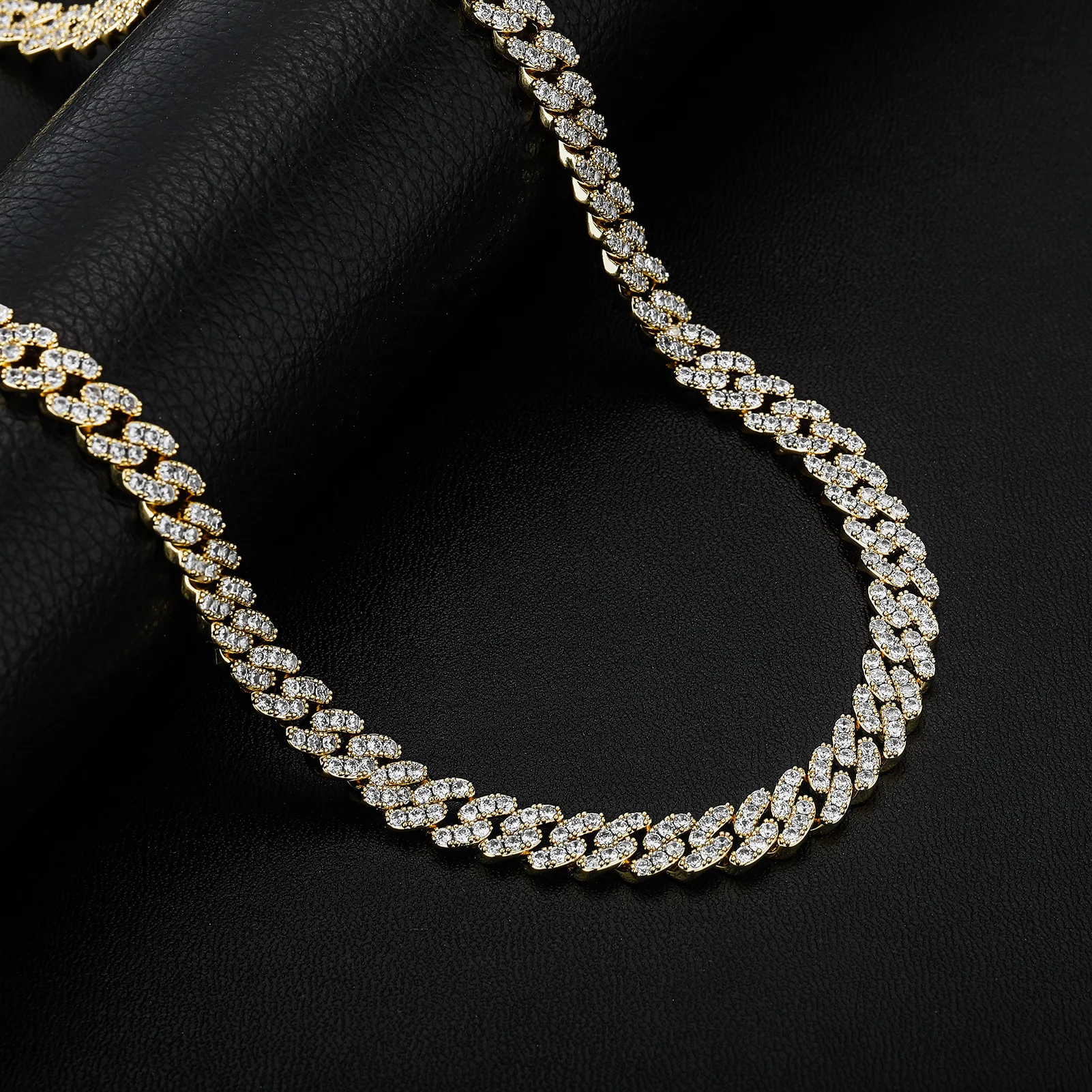 5A zircon brass iced out 9mm cuban link chain hip hop white gold rose gold premium quality spring clasp cuban chain necklace