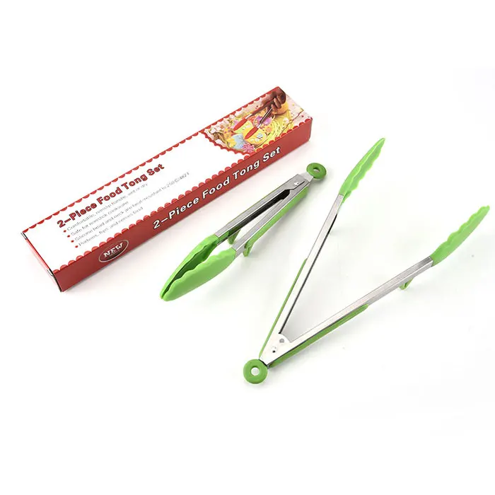 Premium 2-Pack (9 Inch & 12 Inch) BBQ Silicone Kitchen Cooking Tongs with Built in Counter Stands and Locking Head supplier