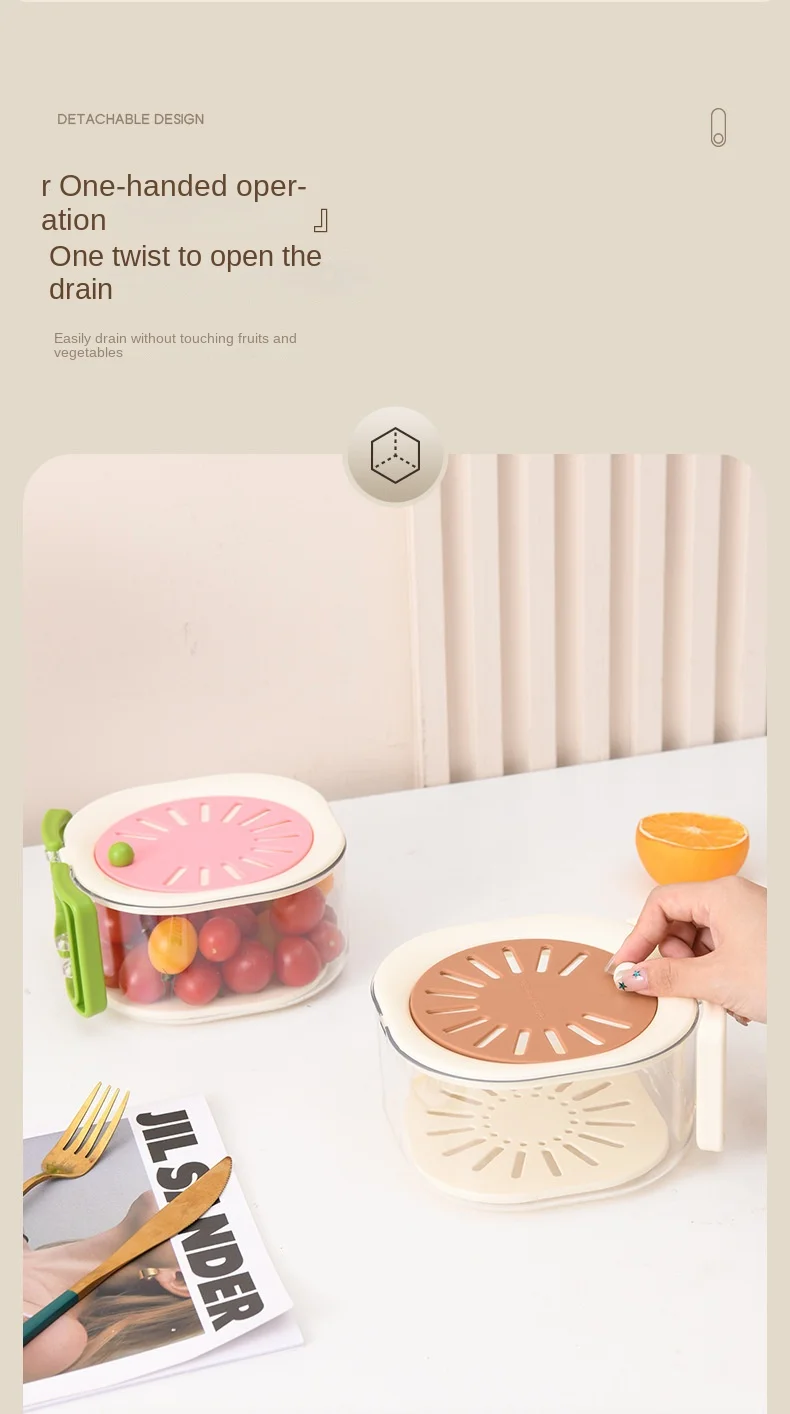 Multifunctional Drain Folding Handle Fruit Fresh-keeping Storage Box with Lid Vegetable Drain Double-layer Fresh-keeping Box