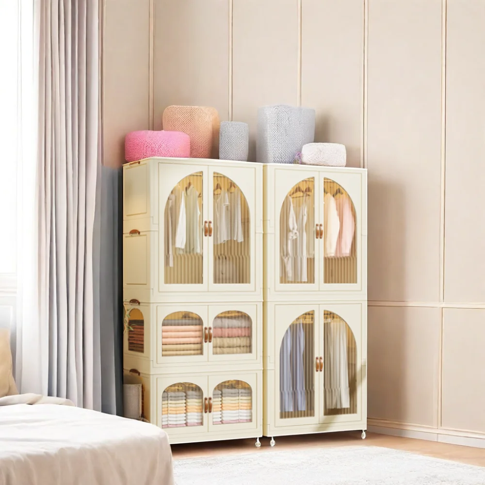 Children's Foldable Plastic Storage Cabinet Baby Clothes Storage Rack for Bedroom Installation-Free Wardrobe Organizer