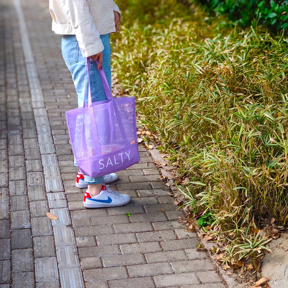 Custom Ultralight Large Personalized Beach Mesh Tote Bag Clear Beach Summer Tote Bag details