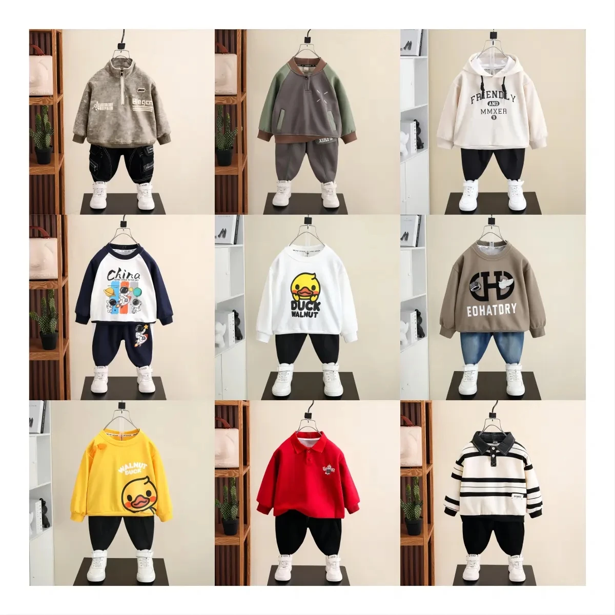 Wholesale high quality 2024 spring new Korean children's sportswear boys pullover sweater two-piece set