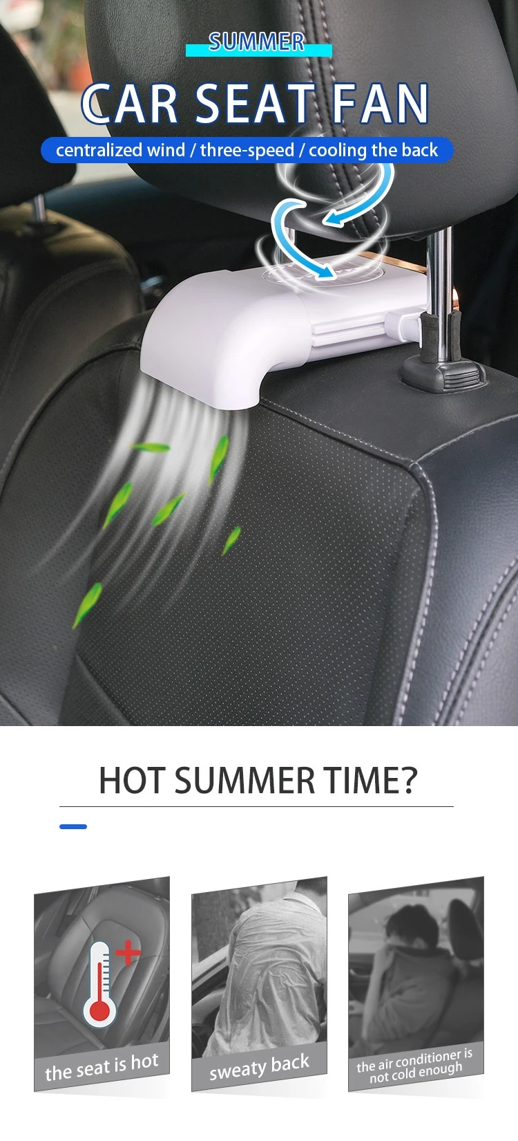 Usb Car Seat Fan, 5V, Plastic - detail 6