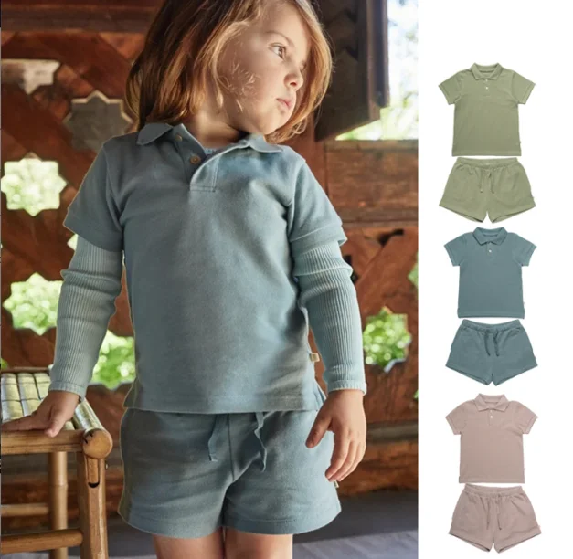 Wholesale High Quality 100% Cotton POLO T-shirt Top Shorts Suit Kids Clothing Sets Cotton Boys Clothes Sets