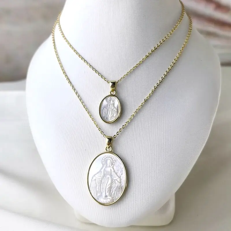 mother of pearl virgin mary necklace