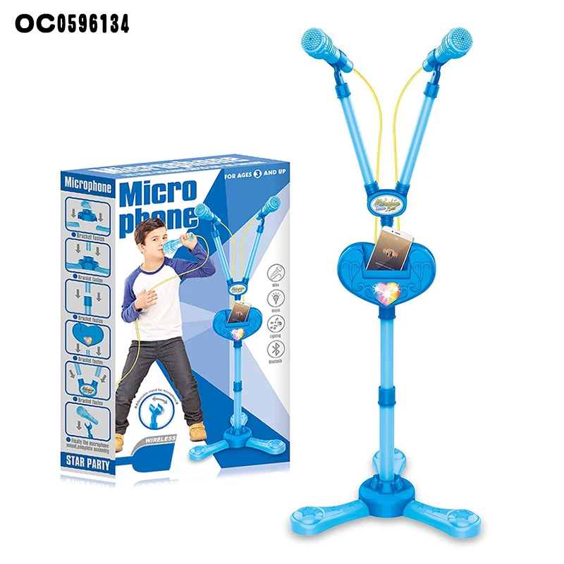 Multifunctional blue kids karaoke electronics dual microphone toys for boys singing