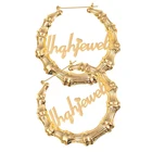 Hoop Earrings Gold Plated Stainless Steel Personalized Big Large Gold Custom Hoop Bamboo Name Earrings