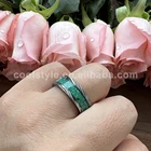 Rings 8mm Black Damascus Steel Rings Engagement Wedding Bands Green Opal Inlay Flat Brushed Finish Comfort Fit