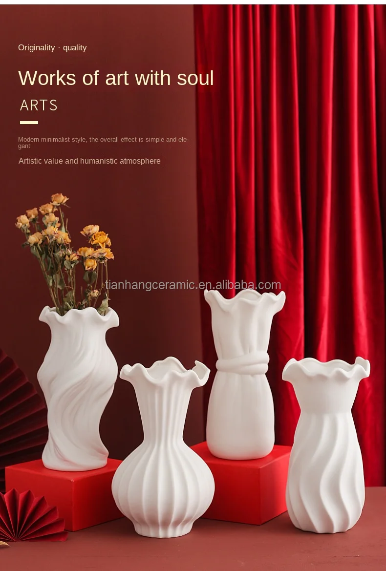 Top Grade High Luxury fashion Rotate texture matte white ceramic vases for table decorative wedding hotels.jpg