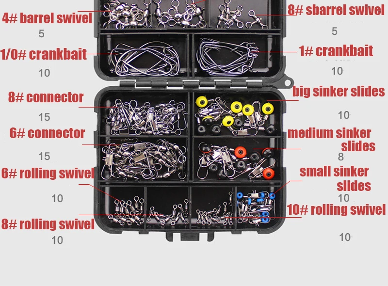 160pcs/box Fishing Accessories Kit Including Hooks Sinker Weights Beads Swivel Connector Snaps