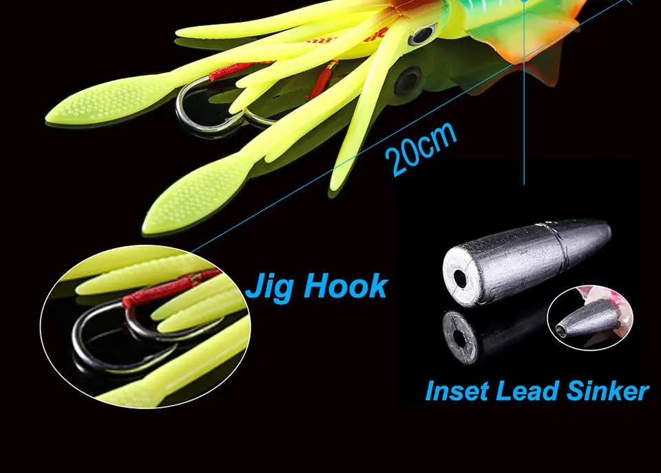 Fishing 20g/60g/80g/100g/120g/150g Luminous/UV Squid Jig Fishing