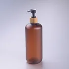 Amber Bottle 500ml Bottle 16oz 500ml Amber Color Boston Round Pet Bottle With Bamboo Lotion Pump In Stock