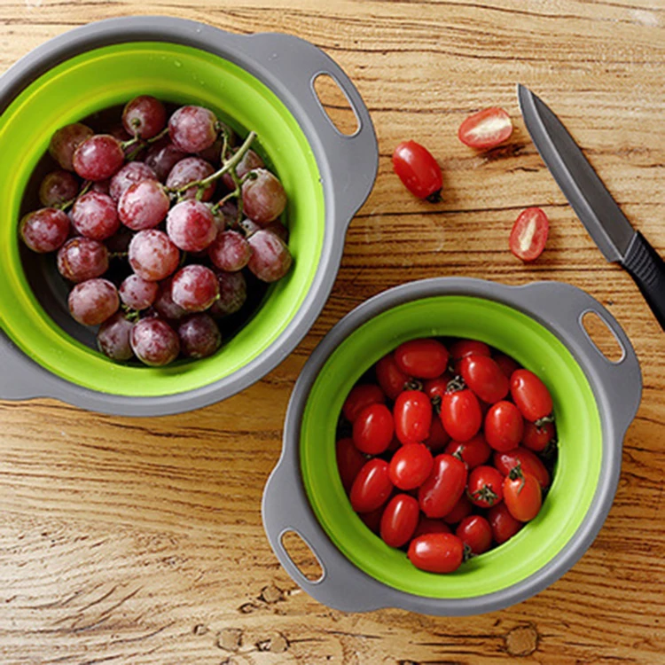 Kitchen Collapsible Silicone Strainer Drainer Fruit Mix Vegetable Bowl Colander