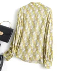 Shirts 2021New Design 2Xl Yellow Grid Ladies Silk Blouse Natural Silk Womens Shirts