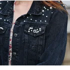 Jacket S-5XL Top Quality Ladies Denim Jacket Pearls Jeans Women