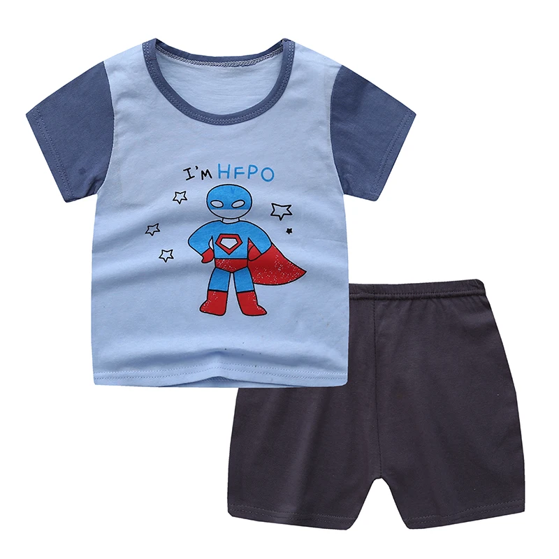 Boys and Girls Pajamas sets two Pieces 100% Cotton Short Sleeve sets Summer Spring  OEM design Baby Children's Clothes Cheap