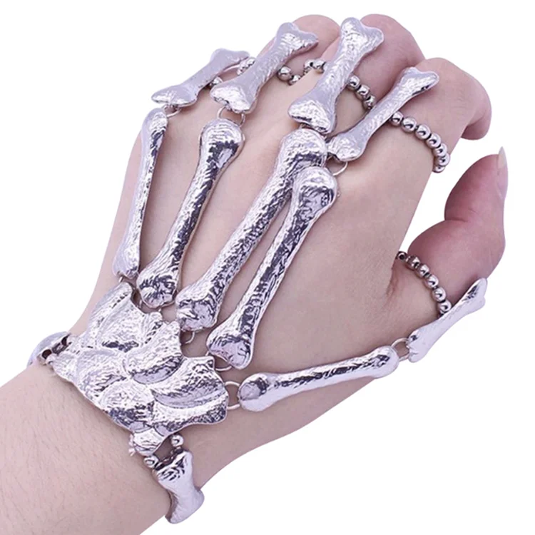 Women Hand Chain Gold Skull Fingers Metal Skeleton Fashion Slave Bracelet Ring