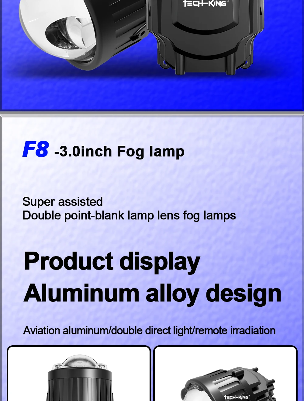 TECH-KING F8 12V 6000K Super Bright Laser 130W Universal Bi Led Projector Lens 3.0 Inch Fog Light Lens for Car Modification