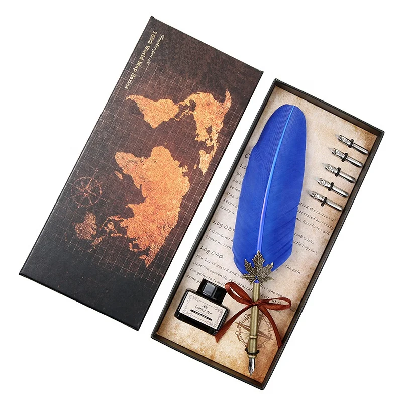 Yihuale Vintage Style Goose Feather Quill Pen with Penholder with Pen Point and Ink Set