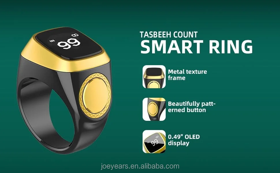 Smart Zinc Alloy Muslim Islamic Electronic Zikir Counter Digital Azan Alarm Clock Tasbeeh Tasbih Zikr Ring RechargeablePray Ring