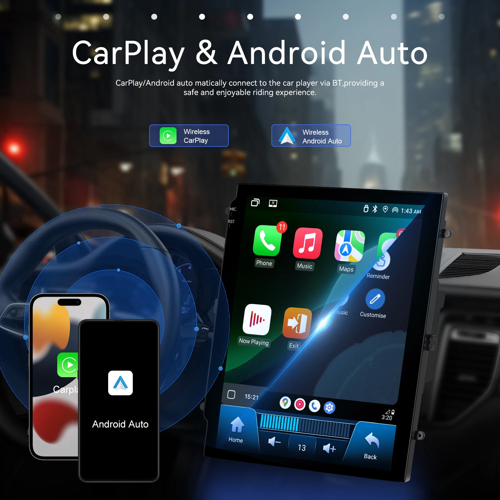 podofo 97 464g double din android car stereo wireless carplay android auto gps wifi fm rds obd2 dab car radio autoradio a4167-2