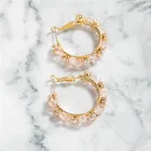 Gold Hoop BXY Pink Glass Beads Gold Plated Earrings Round Circle Crystal Hoop Earrings For Women