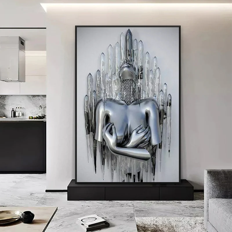 Metal Figure Statue Art Canvas Painting Romantic Abstract Posters and Prints Lover Wall Pictures Modern Living Room Home Decor