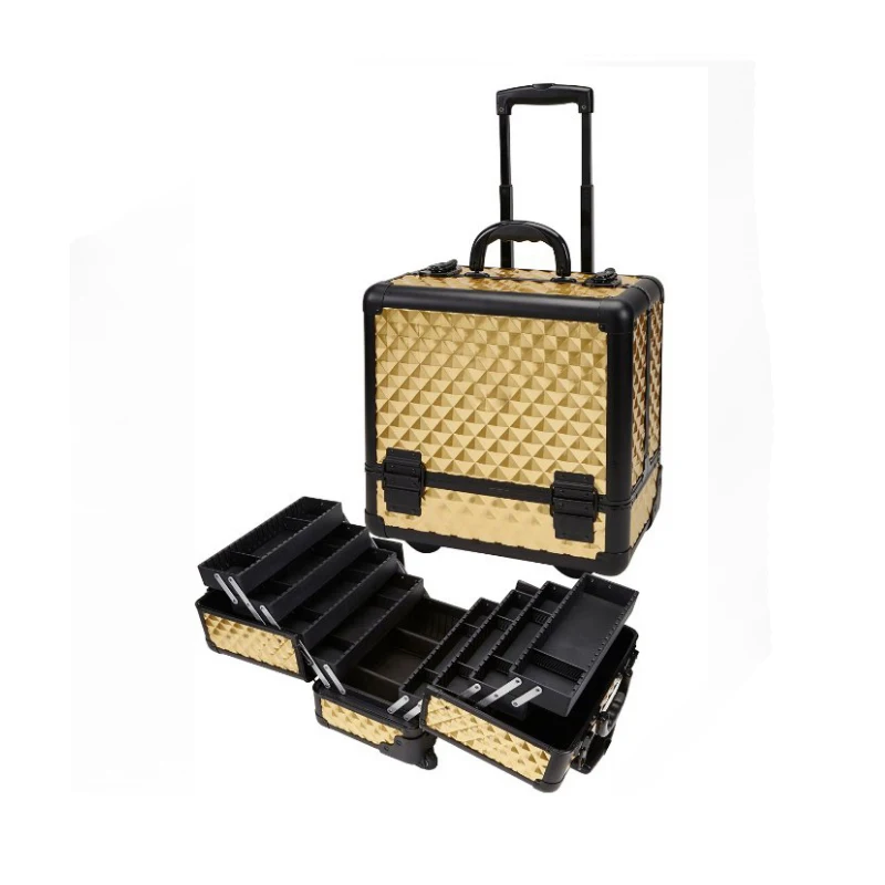 HOMCOM Maletín de Maquillaje Profesional con Ruedas Distintos Niveles Maletín  Maquillaje Trolley 33.5x23x76/95.5 cm Color Violeta