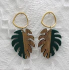 Resin Earrings Fashion Statement Jewelry Resin Wooden Leaf Pendant Charms Gold Irregular Hoop Earrings For Women