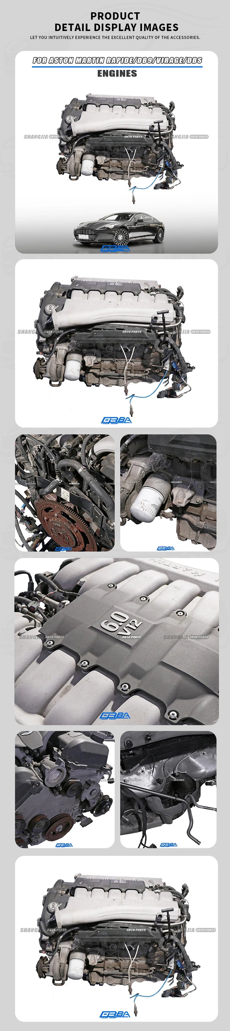 Original Used Metal Engine For Aston Martin Rapider DB9 Virage DBS AD43-6010-AA High Performance Cylinder Block Assembly manufacture