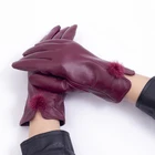 Leather Gloves Factory Directly Sells Fur Ball Decor Women's Leather Gloves