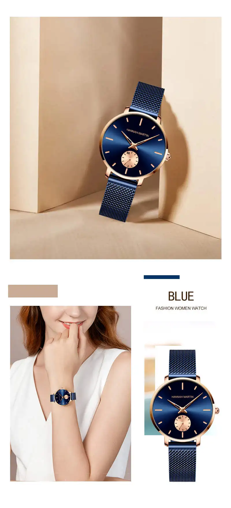 Hannah Martin 1335 Thin Steel Design Quartz Watch for Ladies