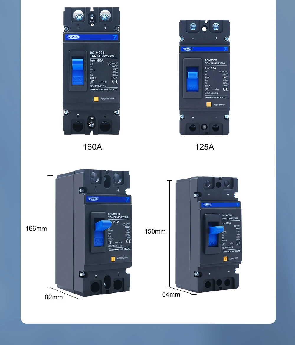 Tomzn 2p Dc 1000v Dc Solar Molded Case Circuit Breaker Mccb Overload