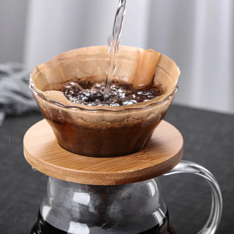 Portable custom Logo Wood Stand coffee maker v60 pour over Glass Funnel coffee filter coffee dripper