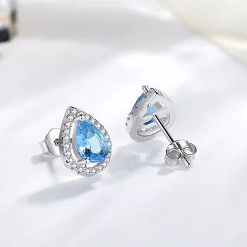 925 Silver Earring for Women Blue Topaz Bizuteria Sapphire Gemstone Fashion Garnet Silver 925 Jewelry stud Earrings
