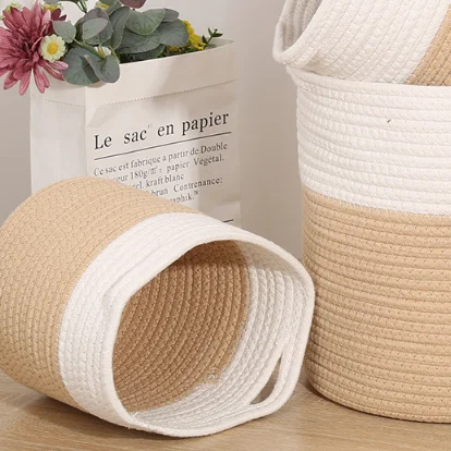 HUAYI Large Woven Cotton Rope Laundry Basket with Handles Decorative Storage Basket